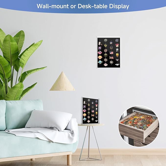 Acrylic Enamel Pin Display Case, Pin Shadow Boxes, Pin Collection Case for Wall & Tabletop Display, Pin Holder for Disney Pins, Pin Badge, Jewelry Pins, Hark Rock Pins (Clear, 8.8 x 6.8 inches)