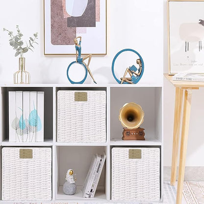 Vagusicc Wicker Storage Basket, Set of 2 Hand-Woven Storage Baskets for Organizing, White Foldable Cube Storage Bins Organizer, 9 x 9 Inch Square Wicker Storage Baskets for Shelves Pantry Decor