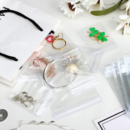 Spakon 160 Pcs Clear PVC Jewelry Bags 5 Sizes Plastic Transparent Zipper Jewelry Bag Anti Tarnish Plastic Small Storage Bags for Holding Rings Earrings