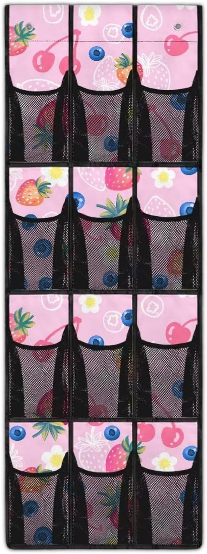 Strawberry Hanging Storage Shoe Organizer for Closet 12 Mesh Pockets Over The Door Wall Closet Holder for for Boots & Sneakers Toys