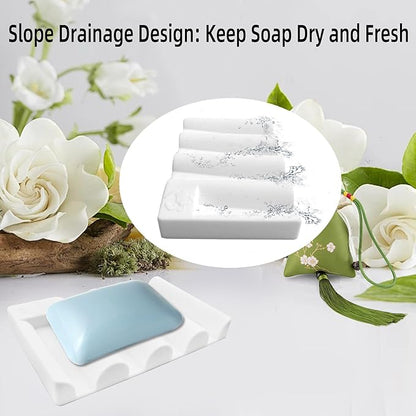 Silicone Soap Dish,Self Draining Soap Holder Perfect for Shower,Bathroom Sink,Kitchen Sink & Travel,Non-Slip Bar Soap Holder Extend Soap Life,Keep Soap Bars Dry & Easy Cleaning White-3Pcs