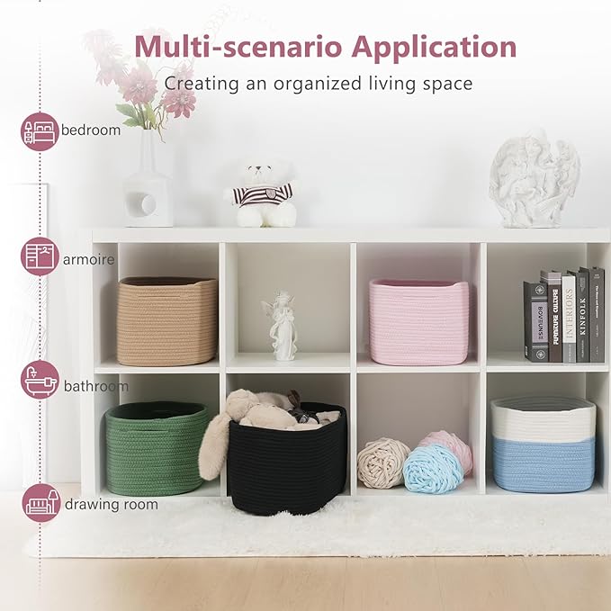 ECDYQXVU Cotton Rope Storage Basket, 15x10x9 Inches, Woven Basket for Shelves, Clothes, Towels, Books, and Laundry, Light Pink (1 Pack)