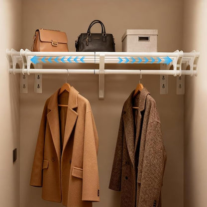 Closet Shelf with Hanging Rod, 52-95'' Expandable Wall Mounted & Side Wall Mounted Steel Clothes Rack with Top Shelf, Holds 220 lb Heavy Duty Closet Rod DIY Divider Separtor for Cabinet Wardrobe