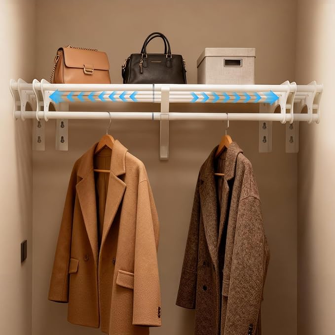 Closet Shelf with Hanging Rod, 28-48'' Expandable Wall Mounted & Side Wall Mounted Steel Clothes Rack with Top Shelf, Holds 220 lb Heavy Duty Closet Rod DIY Divider Separtor for Cabinet Wardrobe