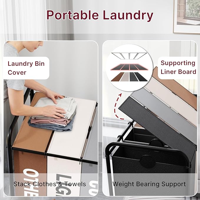 180L Laundry Sorter 4 Section – Heavy Duty Rolling Laundry Basket with Lockable Wheels and Lid, 4 Large Separate Removable Bags, Laundry Hamper Cart for Laundry Room Organizer (Multicolor)
