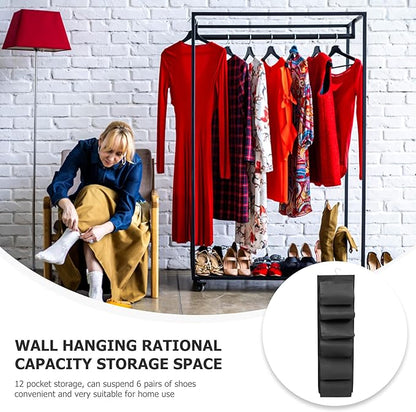 UKCOCO Multi-grid Hanging Shoes Storage Bag, Large Capacity Foldable Hanging Organizer with Black Oxford Fabric, Space-saving Shoe Pouch for Closet and Door Storage