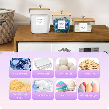 POLRAI 4 Pack Laundry Pod Containers and Dryer Sheet Holder, Laundry Room Organization Storage Containers with Lids and Labels for Detergent Pods Dry Sheet Organizing
