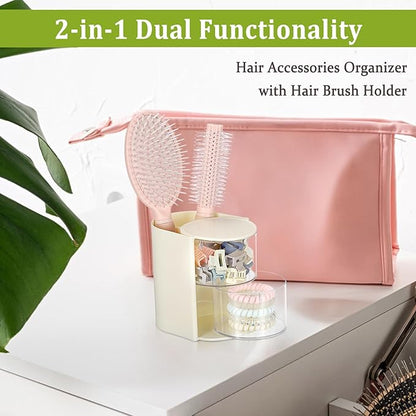 Rotating Hair Accessories Organizer with Comb Holder Cosmetic Storage Case for Makeup Sponge Plastic Desktop Organizer, 2-Layer Yellow