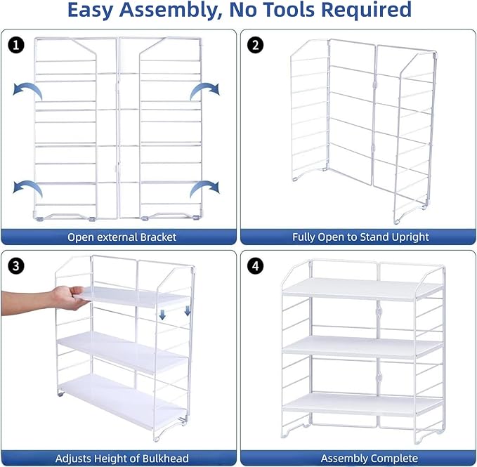 BOIVSHI Bathroom Countertop Organizer, 3-Tier Bathroom Counter Organizer, 8-Levels Height Adjustable, Bathroom Organizer for Kitchen, Livingroom, Office Storage, Metal White