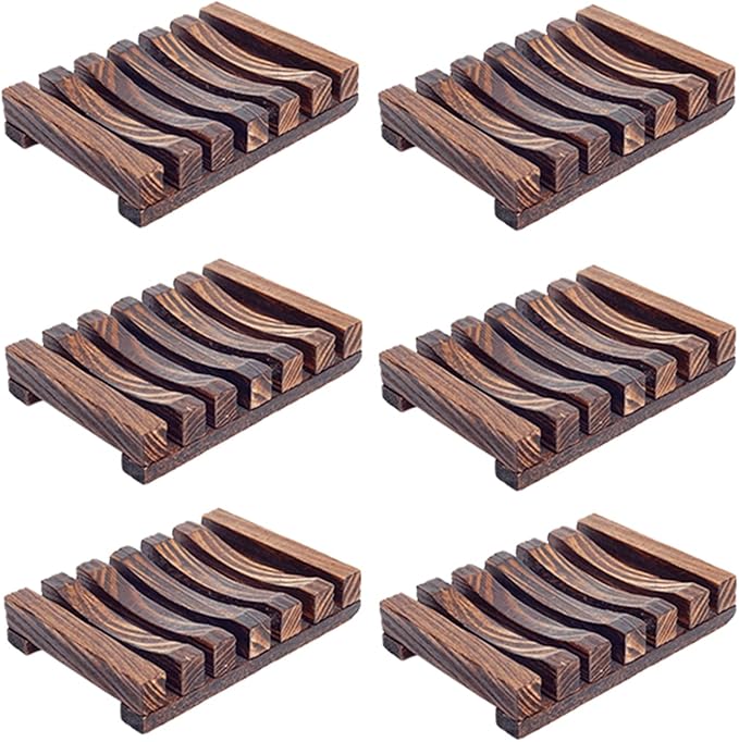6 Pieces Wooden Soap Dish, Self Draining Soap Dish Holder Natural Drain Soap Saver, Soap Tray for Shower Used for Bathroom, Kitchen