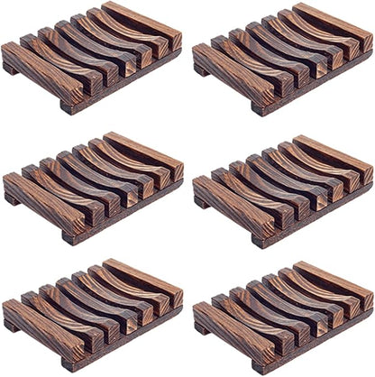 6 Pieces Wooden Soap Dish, Self Draining Soap Dish Holder Natural Drain Soap Saver, Soap Tray for Shower Used for Bathroom, Kitchen