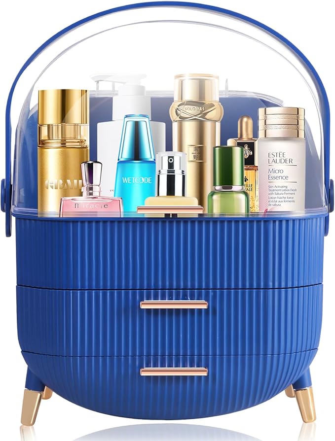 MASSY Egg Shape(Oval) Makeup Storage Box, Countertop Portable Vanity Cosmetics Organizer Preppy