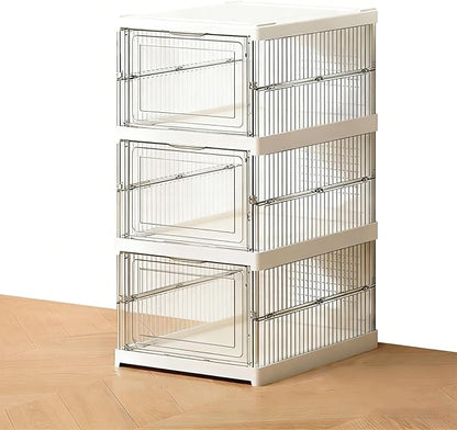TARSHYRY Foldable Shoe Organizer, Stackable Shoe Rack with Transparent Door, Space Saving Bin Holder for Sneaker Container, Organizer for Boots, Heels, Sandals (3 Layers 10.04x13.58x20.67in)