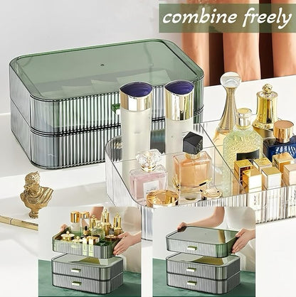 Stackable Cosmetics Organizer Drawers, Bathroom Vanity Makeup Organizers and Storage, Ideal for Desk and Dresser Countertops, Great for Palette, Skincare, Lipsticks, Nail Care. Green