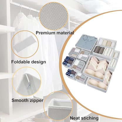 Fordonral 16 Pack Drawer Organizer Clothes, Foldable Fabric Dresser Organizer Closet Organizers and Storage Box for Underwear,Folded Clothes,Baby Clothing,Socks,Bra,Towels,Ties(White)