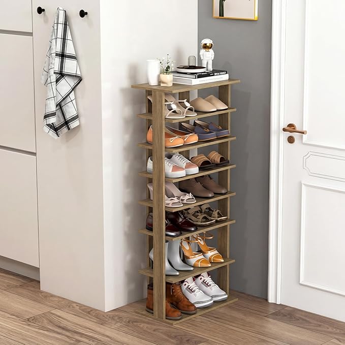 Tangkula 8-Tier Vertical Shoe Rack, Space-Saving Corner Shoe Organizer for 14 Pairs, Narrow Shoe Storage for Entryway, Front Door, or Closet