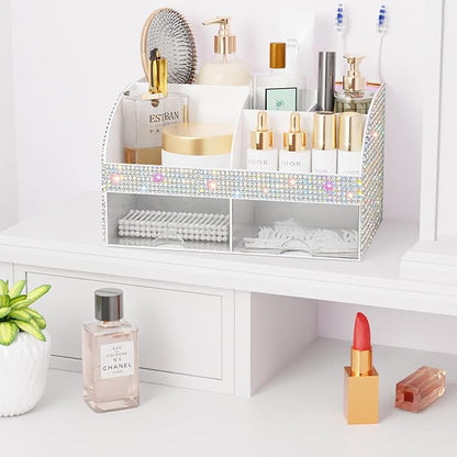 COMFYROOM Makeup Organizer, Bathroom Organizer (Bling White)