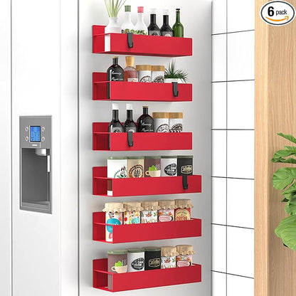HuggieGems 6 Pack Magnetic Spice Storage Rack Organizer for Refrigerator and Oven, Red Fridge Organizers and Storage