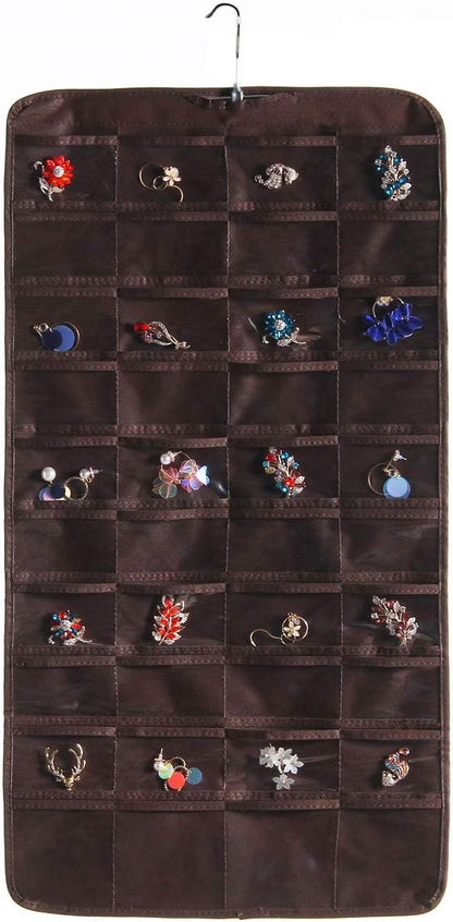 seven wolves Foldable Storage Hanging Jewelry Organizer Storage Bag Closet Storage for Earrings Necklace Bracelet Ring Brooches Display Pouch, Brown