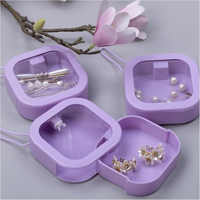 3 Pcs 3.74 * 3.74 * 1.18 in Purple Portable Hair Tie Organizer, Travel Hair Accessories Organizer Storage Boxes Portable Holder, Bathroom Cotton Swab Dispenser for Women/Mom