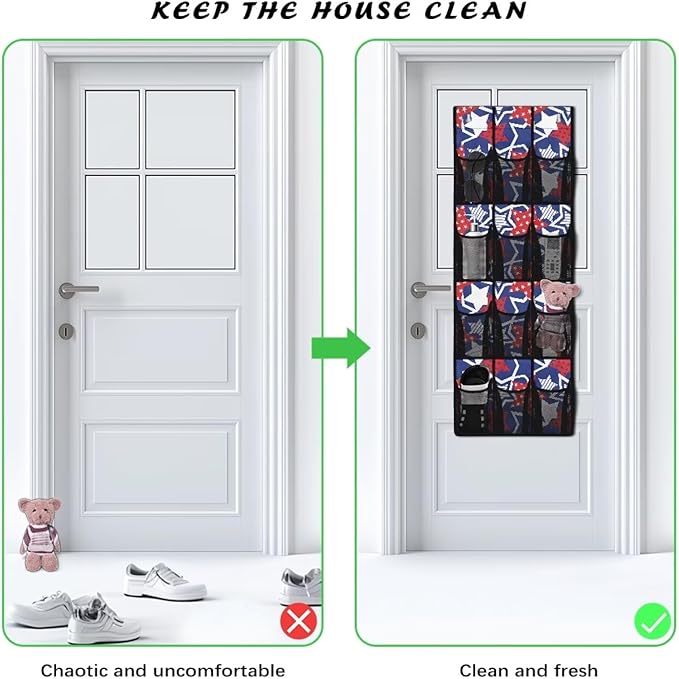ZUXONGSY12 Pockets Behind Door Organizer American Star Over The Door Shoe Organizer Multi-Funtion Wall Hanging Storage for Living Room 4th of July Shoe Holder Hanger