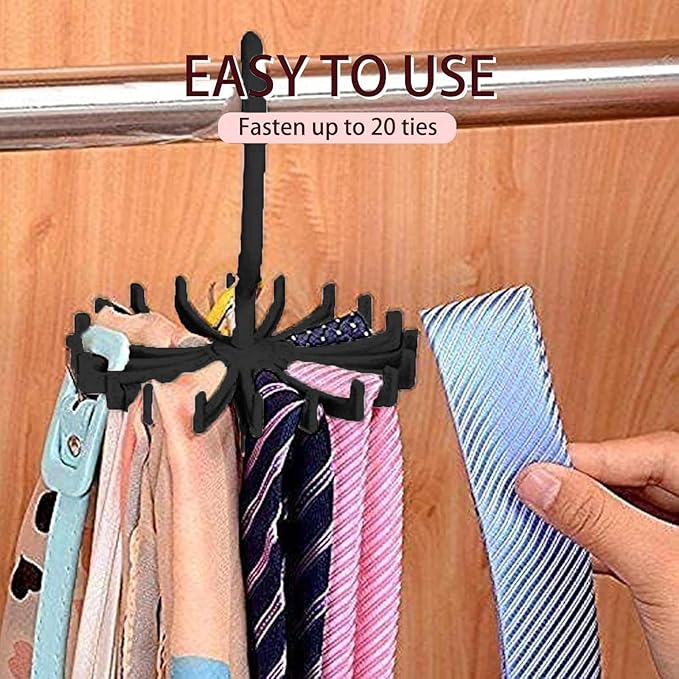 Circular Tie Hanger Updated Twirl Tie Rack Adjustable Twirl Tie Rack Tie Belt, Multipurpose Organizer for Closet Storage(Black)