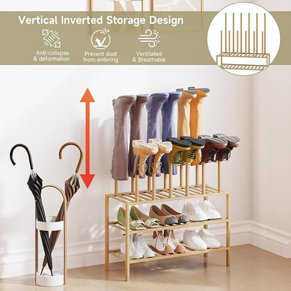 Boot Rack for Tall Boots Organizer,3-Tier Multiuse Shoe Rack and Boot Storage Rack,for Tall Boots,Sneakers,High-Heel (Natrual, 3-Tier)