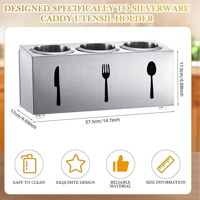 Stainless Steel Cylinder Flatware Silverware Utensil Holder Organizer Spoon and Fork Storage Kitchen Tableware Storage for Cabinet Indoor Home Flatware Dining Room, 3 Perforated Cylinders