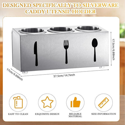 Stainless Steel Cylinder Flatware Silverware Utensil Holder Organizer Spoon and Fork Storage Kitchen Tableware Storage for Cabinet Indoor Home Flatware Dining Room, 3 Perforated Cylinders