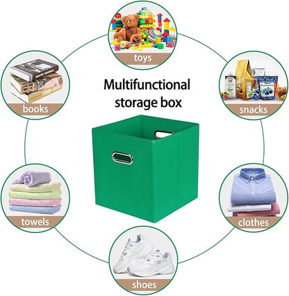 Fabric Cloth Storage Bins,Fabric Cube Bins Organizer with Dual Handles Foldable Cube Storage Baskets for Home Bedroom Storage,Set of 3,(Green)