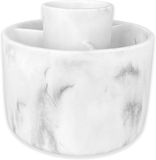 360° Rotate Makeup Brush Holder Organizer, Cosmetic Tool Storage Organizer, Cosmetic Display Case, Bathroom Toothbrush Holder, Office Desktop Storage Orgainzer, 4 Slot Resin White Marble, Smooth Spin