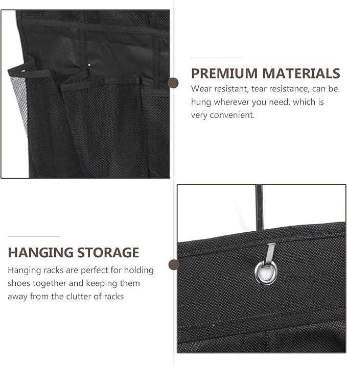 BESPORTBLE 24-grid over The Door Shoe Organizer Hanging Bag, Black Mesh Storage Pouch 48x168cm, Breathable Door-mounted Shoe Storage for Home Closet and Entryway