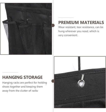 ARTIBETTER 24-pocket over The Door Hanging Shoe Organizer Bag, 48x168cm Black Mesh Storage Pouch, Non-woven Breathable Hanging Shoes Storage for Closet and Door Space Saving