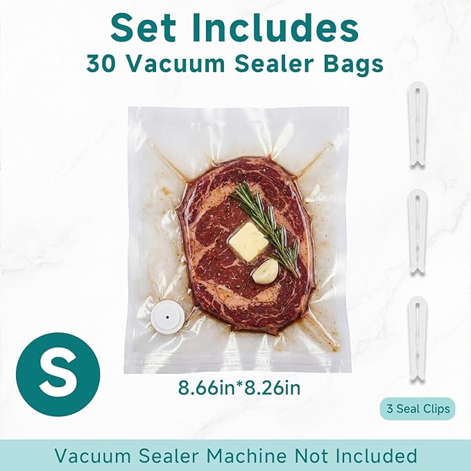 Mehomeli Reusable Vacuum Sealer Bags for Food – 30 BPA-Free Small (8.66in × 8.26in) Food Storage Bags, Freezer Microwave Safe, Odor-Resistant, Leak-Proof – Compatible with Handheld Vacuum Sealers | BPA Free Material