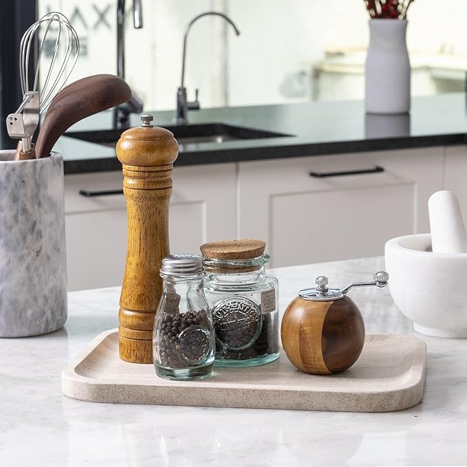 Karibiber Marble Vanity Tray, Bathroom Tray Countertop, Decorative Dresser Organizer, Perfume, Jewelry Holder, Beige Stone Serving for Kitchen Sink Storage(MOCA Cream)