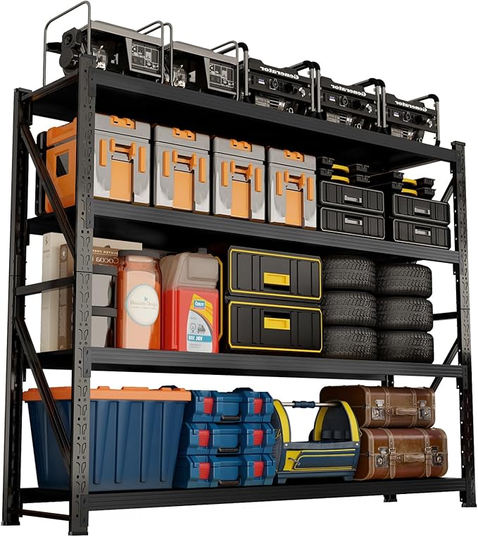4000lbs Garage Shelving Heavy Duty, 4-Tier Metal Adjustable Garage Shelves, Storage Shelves for Warehouse, Pantry, Basement, 47.3" W X 20" D X 79" H (Black, 47.3x20x79)