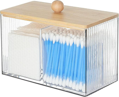 KIMCHOMERSE Qtip Holder Storage, Bathroom Cotton Ball Holder Canisters for Cotton Swab, Cottons Pad, Dental Floss Organizer, Hair Bands Container for Vanity Countertop -Clear