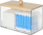 KIMCHOMERSE Qtip Holder Storage, Bathroom Cotton Ball Holder Canisters for Cotton Swab, Cottons Pad, Dental Floss Organizer, Hair Bands Container for Vanity Countertop -Clear
