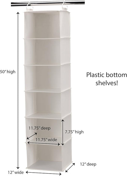 Household Essentials 311312 Hanging Closet Organizer | 6-Shelves | Natural Canvas