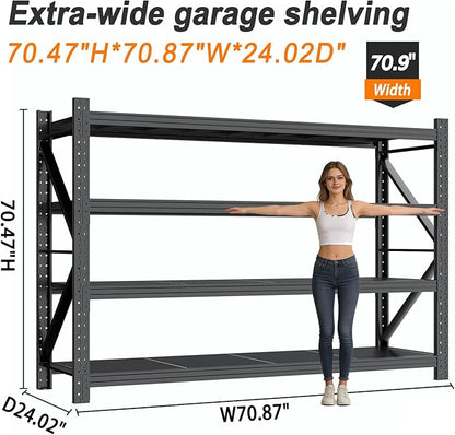 Garage Shelving 70.87" Wide Heavy Duty Storage Shelves Units and Storage,Metal Shelving Adjustable Shelves,Steel Garage Storage Rack,Industrial Utility Shelf Organization for Kitchen,Pantry