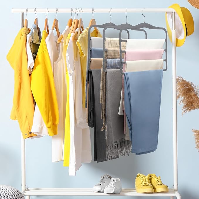 Closet Organizers and Storage,Pants Hangers Space Saving,Velvet Hanger for Organization and Storage,Dorm Room Essentials for College Students Girls,Home Organization Scarf Jeans Hangers-2 Pack