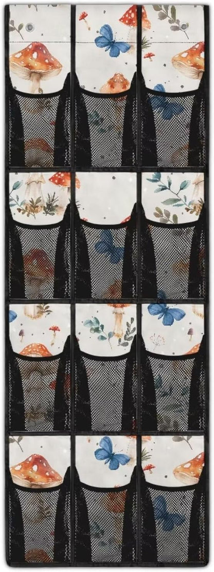 Mushroom Butterfly Over the Door Shoe Organizer 12 Large Pockets Door Shoe Organizer Hanging Shoe Rack for Closet Sock Organizer