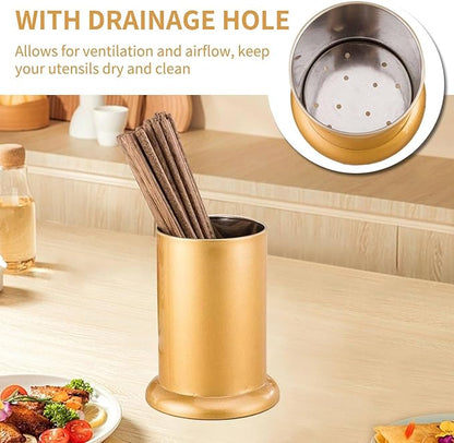 Cyrank Gold Utensil Holder, Drying Rack Caddy Basket Stainless Steel Utensil Drying Holder Silverware Storage Caddy Coffee Spoon Organizer for Fork, Knive, Spoon, Chopstick