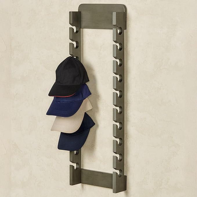 Touch of Class Wooden Ball Cap Display Wall Rack - Gray - Double - 20 Slots - Baseball Hat Display - Made of Wood - Class Racks for Hats - Organizer for Bedroom, Living Room, Entryway