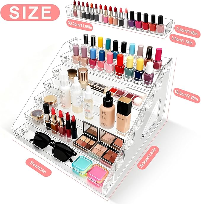 Nail Polish Storage Box Makeup Organizer Cosmetics Storage Transparent Easy to Assemble 7 Layers