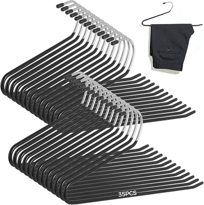 35 Pcs Pants Hangers Non Slip, Space Saving Open Ended Metal Pant Hangers, Jean Hangers for Men and Women, Closet Storage Organizer for Clothes Leggings Slacks Trouser Ties (Black)