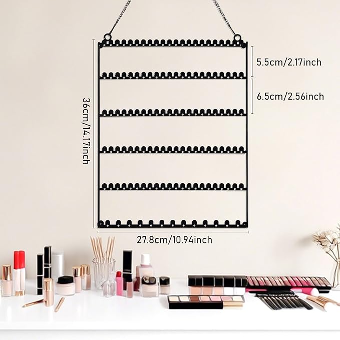 6 Tier Earring Holder Wall Mounted Hanging Earring Organizer, Earring Display Storage with 123 Holes and 129 Grooves Jewelry Organizer Tree for Stud/Hoop/Dangle Earrings Necklace（Black）