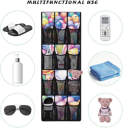 Cute Rabbit 12-Pocket Door Organizer, Breathable Ultra-Lightweight & Foldable Mesh Pockets Organizer for Shoes
