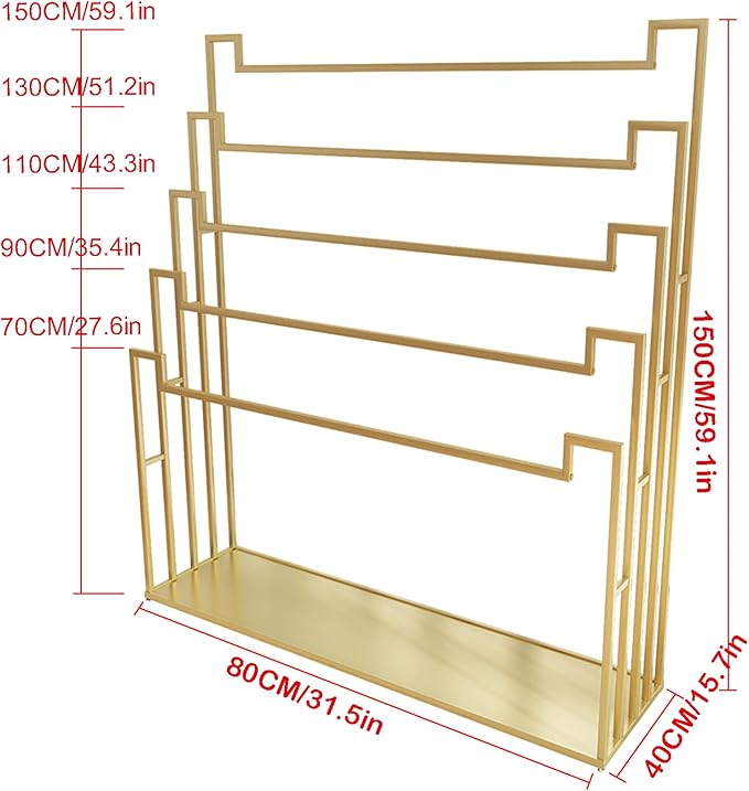 Floor Standing Scarf Display Stand, Metal Freestanding Scarf Holder Organizer, Towel Rack for Commercial Clothing Retail Store Sheets Suit Pants (Color : Gold, Size : 80X40X150CM)