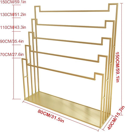 Floor Standing Scarf Display Stand, Metal Freestanding Scarf Holder Organizer, Towel Rack for Commercial Clothing Retail Store Sheets Suit Pants (Color : Gold, Size : 80X40X150CM)